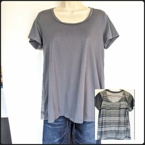 Gap Womens Gray Sheer Striped Mesh‎ Back Short Sleeve T-Shirt Size L 834080-00
